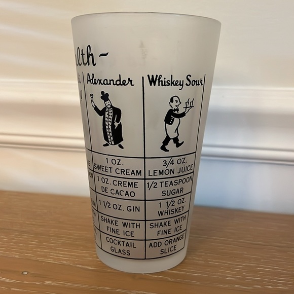 Vintage MCM Frosted Recipe Cocktail Shaker Glass - Picture 2 of 6